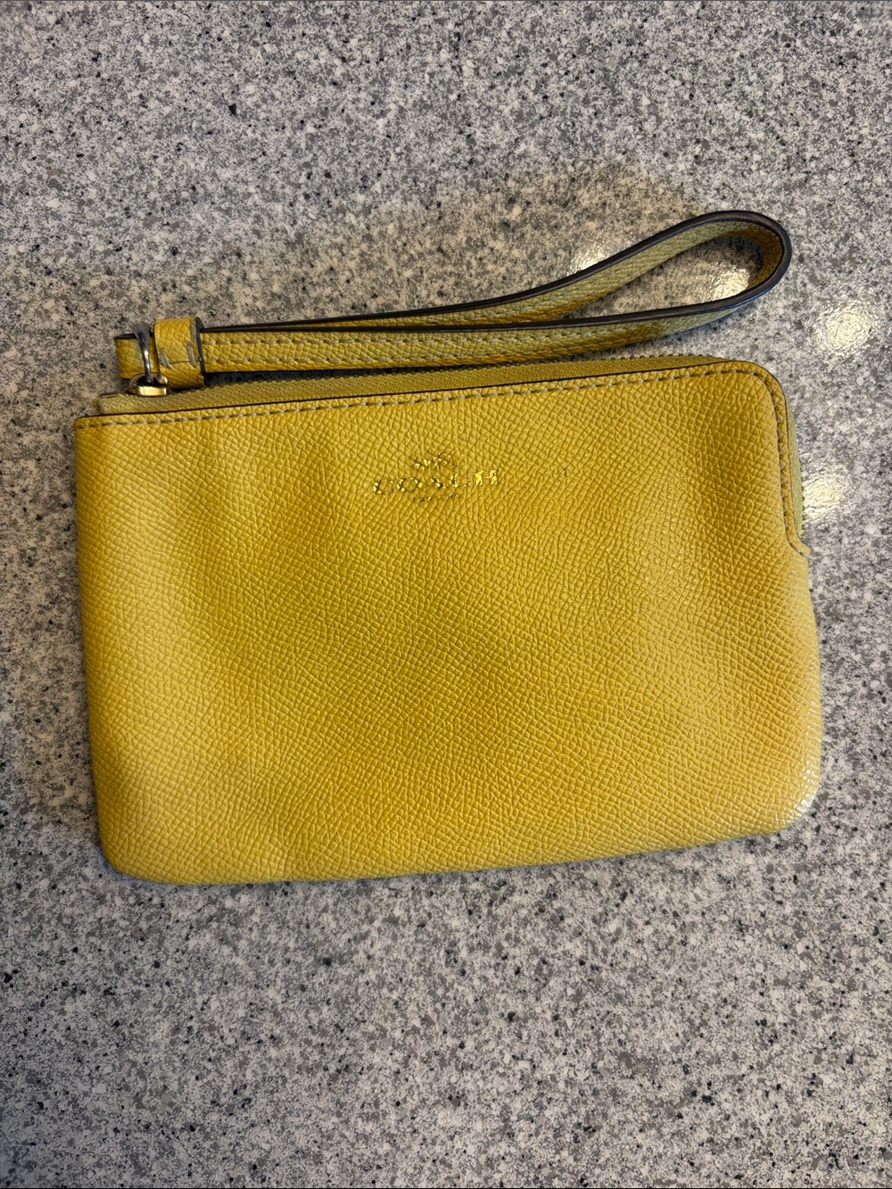 Coach Mustard Yellow Leather Wristlet with Gold Logo